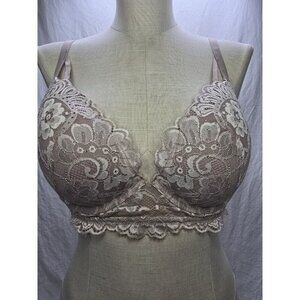 La SENZA Women’s Beyond Sexy Classic Plunge Lace 38D Beige Rhinestone Bra